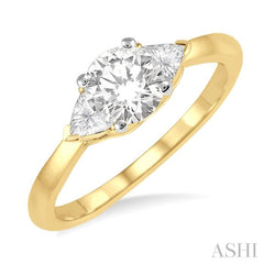 3/8 Ctw Round and Triangle Cut Diamond Ladies Engagement Ring with 1/4 Ct Round Cut Center Stone in 14K Yellow and White Gold