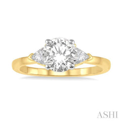 3/8 Ctw Round and Triangle Cut Diamond Ladies Engagement Ring with 1/4 Ct Round Cut Center Stone in 14K Yellow and White Gold