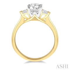 3/8 Ctw Round and Triangle Cut Diamond Ladies Engagement Ring with 1/4 Ct Round Cut Center Stone in 14K Yellow and White Gold