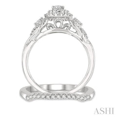 3/4 Ctw Round Cut Diamond Wedding Set With 5/8 Ct Split Shank Oval Cut Center Stone Engagement Ring and 1/8 Ct Wedding Band in 14K White Gold