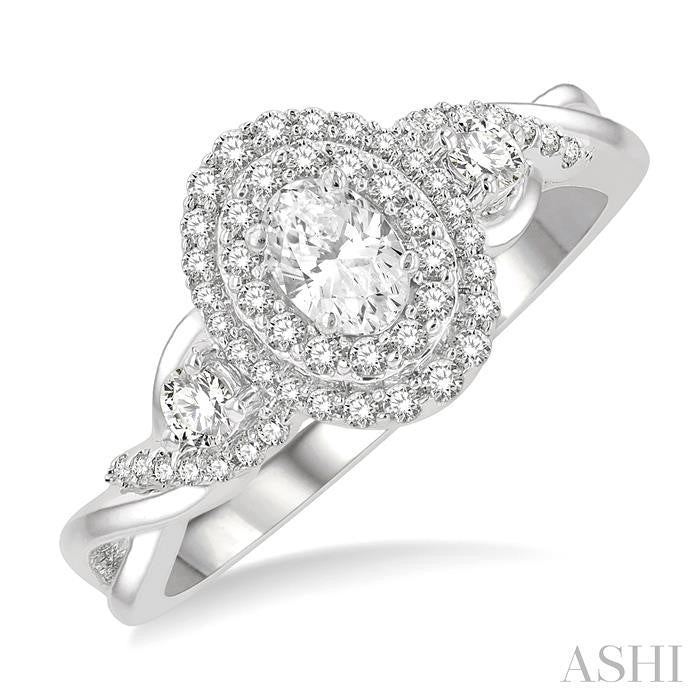 3/8 Ctw Split Twisted Shank Round Cut Diamond Semi-Mount Engagement Ring in 14K White Gold