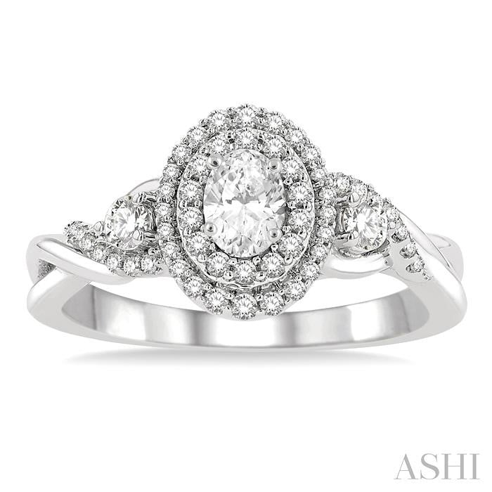 3/8 Ctw Split Twisted Shank Round Cut Diamond Semi-Mount Engagement Ring in 14K White Gold