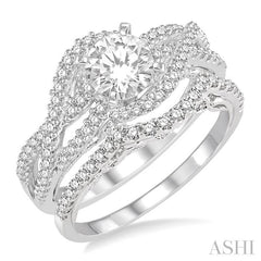 1 Ctw Diamond Wedding Set With 3/4 Ctw Entwined Round Cut Diamond Engagement Ring and 1/5 Ctw Wedding Band in 14K White Gold