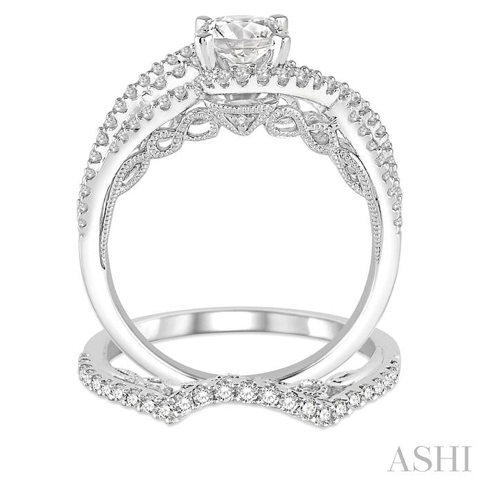 1 Ctw Diamond Wedding Set With 3/4 Ctw Entwined Round Cut Diamond Engagement Ring and 1/5 Ctw Wedding Band in 14K White Gold