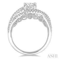 3/4 Ctw Entwined Round Cut Diamond Ladies Engagement Ring with 3/8 Ct Round Cut Center Stone in 14K White Gold