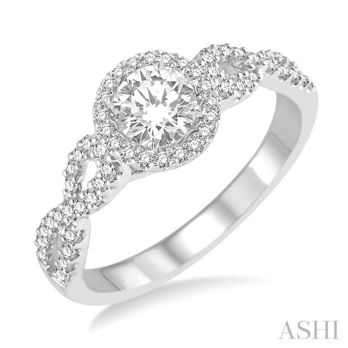 1/2 Ctw Diamond Engagement Ring with 1/5 Ct Round Cut Center Stone in 14K White Gold
