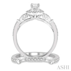 3/4 Ctw Round Cut Diamond Wedding Set With 5/8 Ctw Oval Cut Engagement Ring and 1/10 Ctw Wedding Band in 14K White Gold