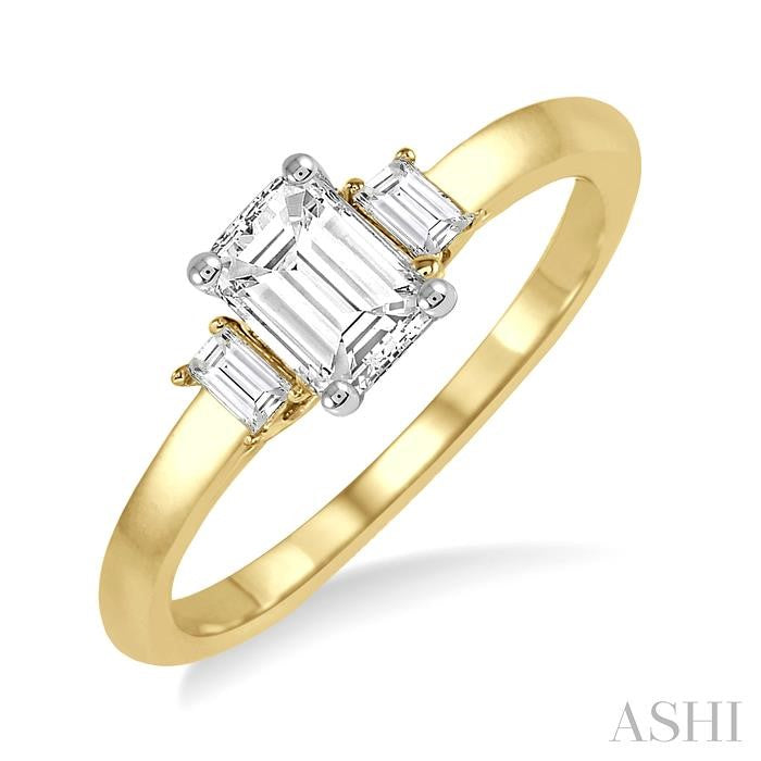 1/10 Ctw Baguette Diamond Semi-Mount Engagement Ring in 14K Yellow and White Gold