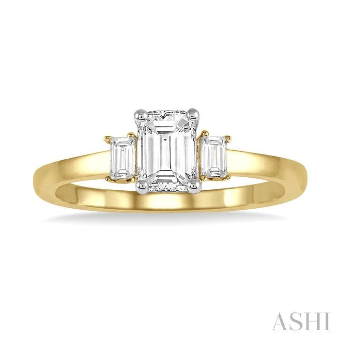 1/10 Ctw Baguette Diamond Semi-Mount Engagement Ring in 14K Yellow and White Gold