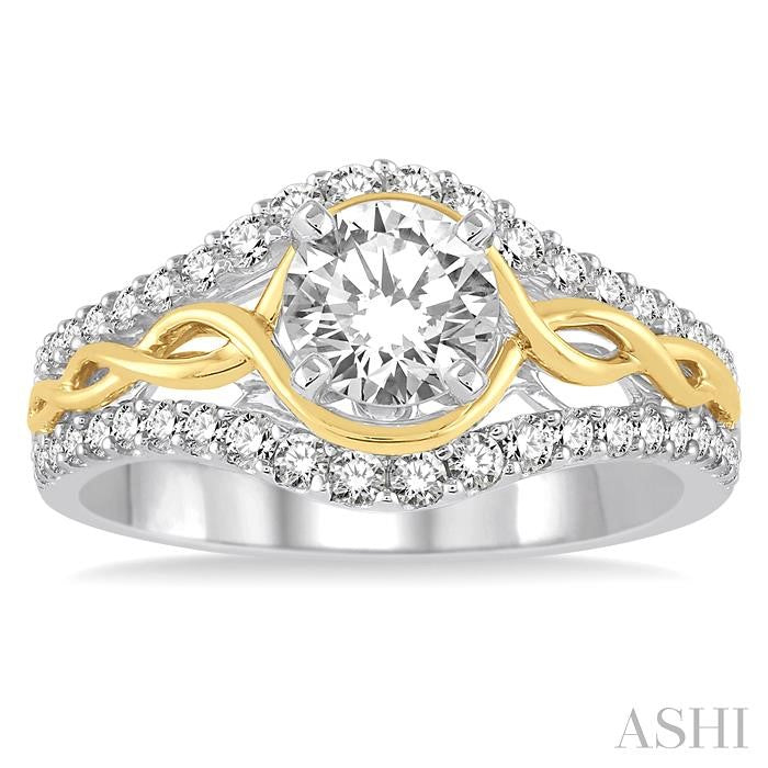 1 1/5 Ctw Diamond Engagement Ring with 3/4 Ct Round Cut Center Stone in 14K White and Yellow Gold