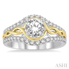 1/2 Ctw Diamond Semi-Mount Engagement Ring in 14K White and Yellow Gold
