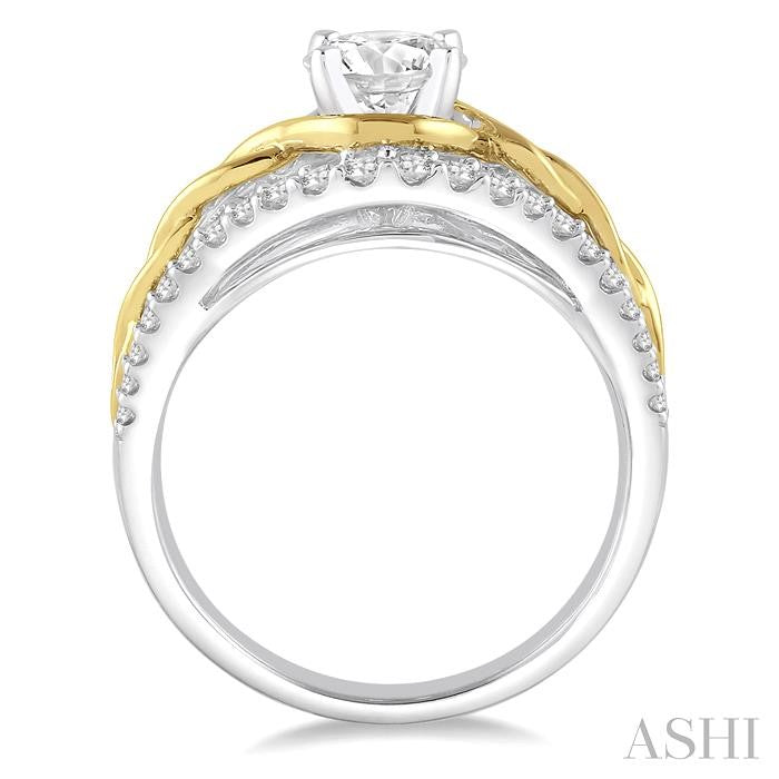 1/2 Ctw Diamond Semi-Mount Engagement Ring in 14K White and Yellow Gold