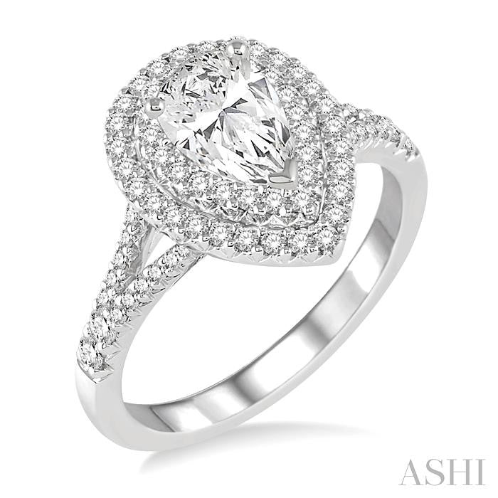 1 Ctw Diamond Engagement Ring with 1/2 Ct Pear Cut Center Stone in 14K White Gold