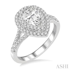 1 Ctw Diamond Engagement Ring with 1/2 Ct Pear Cut Center Stone in 14K White Gold