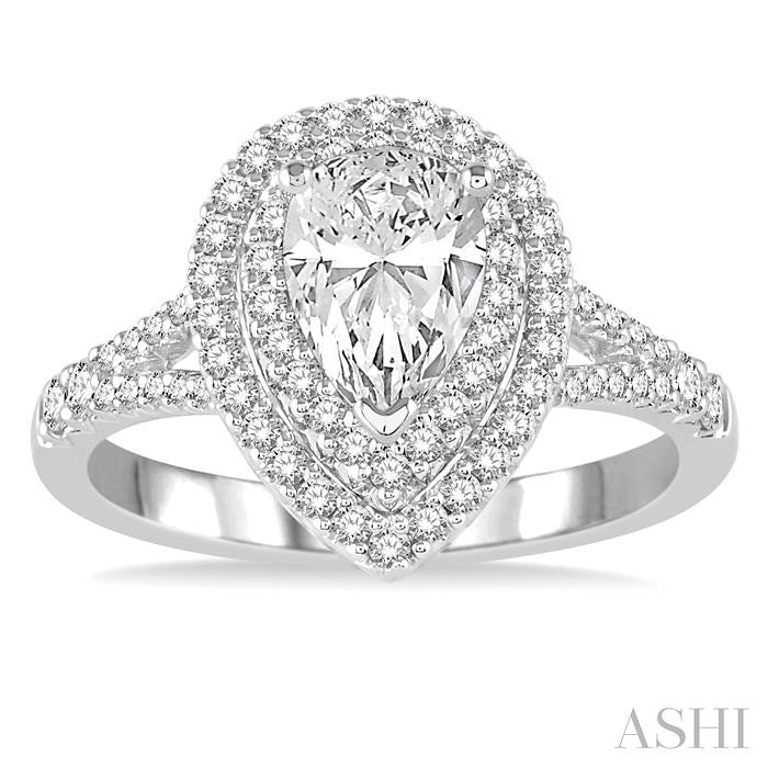 1 Ctw Diamond Engagement Ring with 1/2 Ct Pear Cut Center Stone in 14K White Gold