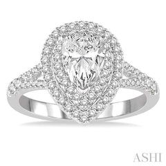 1 Ctw Diamond Engagement Ring with 1/2 Ct Pear Cut Center Stone in 14K White Gold