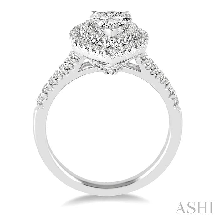 1 Ctw Diamond Engagement Ring with 1/2 Ct Pear Cut Center Stone in 14K White Gold