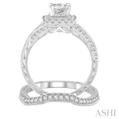 1 1/10 Ctw Diamond Bridal Set with 7/8 Ctw Princess Cut Engagement Ring and 1/5 Ctw Wedding Band in 14K White Gold