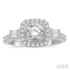 1/2 Ctw Diamond Square Halo Semi-Mount Engagement Ring in 14K White Gold