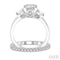 3/4 Ctw Diamond Wedding Set With 5/8 Ctw Baguette & Oval Cut Engagement Ring and 1/6 Ctw Round Cut Diamond Wedding Band in 14K White Gold