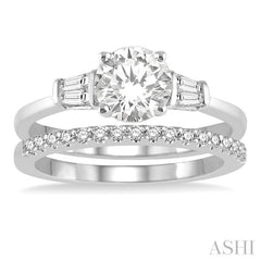 3/4 Ctw Diamond Wedding Set With 5/8 Ctw Baguette & Round Cut Engagement Ring and 1/6 Ctw Round Cut Diamond Wedding Band in 14K White Gold