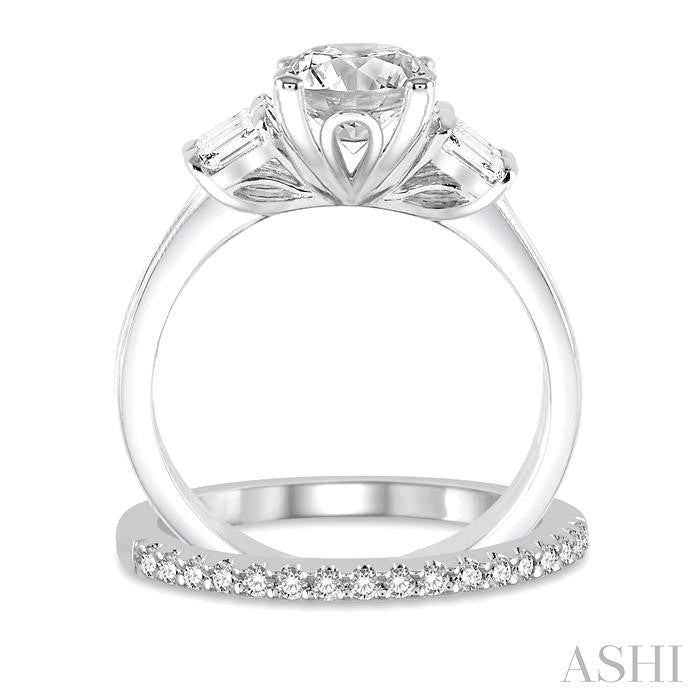 3/4 Ctw Diamond Wedding Set With 5/8 Ctw Baguette & Round Cut Engagement Ring and 1/6 Ctw Round Cut Diamond Wedding Band in 14K White Gold