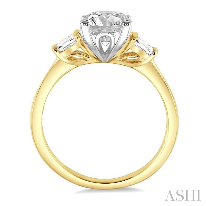 5/8 Ctw Baguette and Round Cut Diamond Ladies Engagement Ring with 1/2 Ct Round Cut Center Stone in 14K Yellow and White Gold