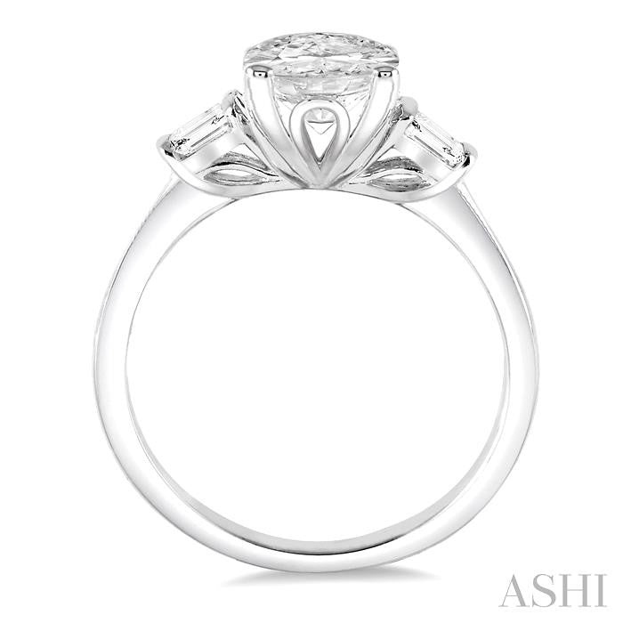 5/8 Ctw Baguette and Oval Cut Diamond Engagement Ring with 1/2 Ct Oval Cut Center Stone in 14K White Gold