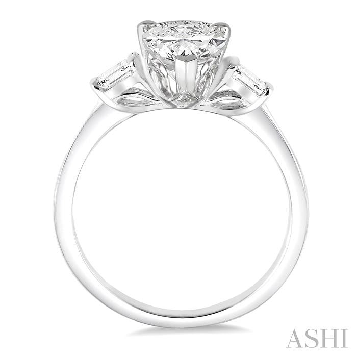 5/8 Ctw Baguette and Pear Cut Diamond Ladies Engagement Ring with 1/2 Ct Pear Cut Center Stone in 14K White Gold