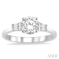 5/8 Ctw Baguette and Round Cut Diamond Ladies Engagement Ring with 1/2 Ct Round Cut Center Stone in 14K White Gold