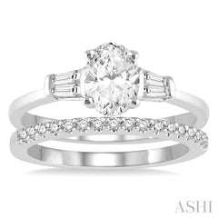 3/4 Ctw Diamond Wedding Set With 5/8 Ctw Baguette & Oval Cut Engagement Ring and 1/6 Ctw Round Cut Diamond Wedding Band in 14K White Gold