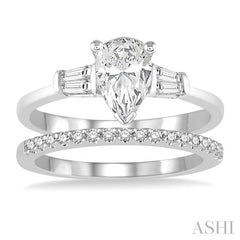 3/4 Ctw Diamond Wedding Set With 5/8 Ctw Baguette & Pear Cut Engagement Ring and 1/6 Ctw Round Cut Diamond Wedding Band in 14K White Gold