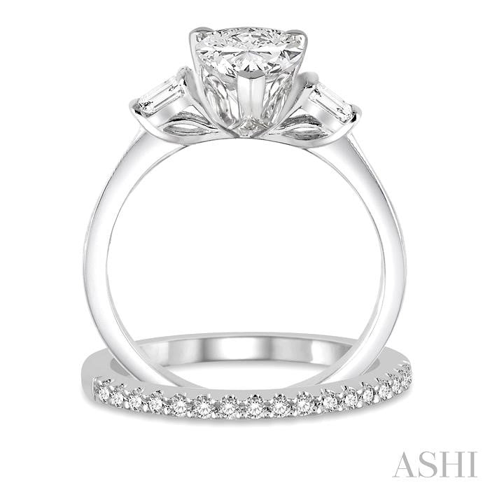 3/4 Ctw Diamond Wedding Set With 5/8 Ctw Baguette & Pear Cut Engagement Ring and 1/6 Ctw Round Cut Diamond Wedding Band in 14K White Gold