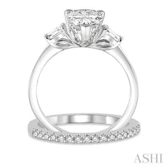 3/4 Ctw Diamond Wedding Set With 5/8 Ctw Baguette & Pear Cut Engagement Ring and 1/6 Ctw Round Cut Diamond Wedding Band in 14K White Gold