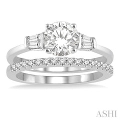 3/4 Ctw Diamond Wedding Set With 5/8 Ctw Baguette & Round Cut Engagement Ring and 1/6 Ctw Round Cut Diamond Wedding Band in 14K White Gold