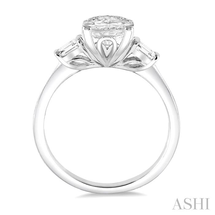 1/2 Ctw Baguette and Oval Cut Diamond Ladies Engagement Ring with 1/3 Ct Oval Cut Center Stone in 14K White Gold