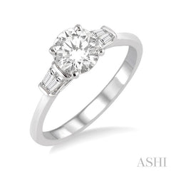 1/2 Ctw Baguette and Round Cut Diamond Ladies Engagement Ring with 1/3 Ct Round Cut Center Stone in 14K White Gold