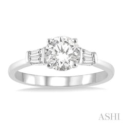 1/2 Ctw Baguette and Round Cut Diamond Ladies Engagement Ring with 1/3 Ct Round Cut Center Stone in 14K White Gold