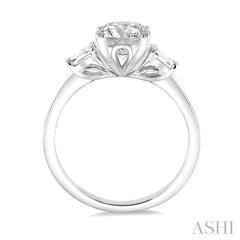 1/2 Ctw Baguette and Round Cut Diamond Ladies Engagement Ring with 1/3 Ct Round Cut Center Stone in 14K White Gold
