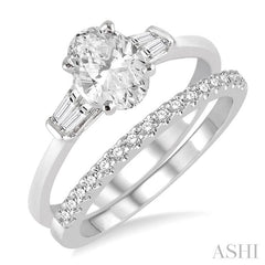 5/8 Ctw Diamond Wedding Set With 1/2 Ctw Baguette & Oval Cut Engagement Ring and 1/10 Ctw Round Cut Diamond Wedding Band in 14K White Gold