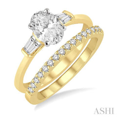 5/8 Ctw Diamond Wedding Set With 1/2 Ctw Baguette & Oval Cut Engagement Ring and 1/10 Ctw Round Cut Diamond Wedding Band in 14K Yellow and White Gold