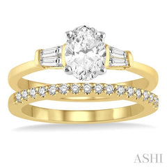 5/8 Ctw Diamond Wedding Set With 1/2 Ctw Baguette & Oval Cut Engagement Ring and 1/10 Ctw Round Cut Diamond Wedding Band in 14K Yellow and White Gold
