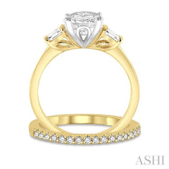 5/8 Ctw Diamond Wedding Set With 1/2 Ctw Baguette & Oval Cut Engagement Ring and 1/10 Ctw Round Cut Diamond Wedding Band in 14K Yellow and White Gold