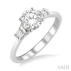 1/5 Ctw Round Shape Baguette Diamond Semi-Mount Engagement Ring in 14K White Gold
