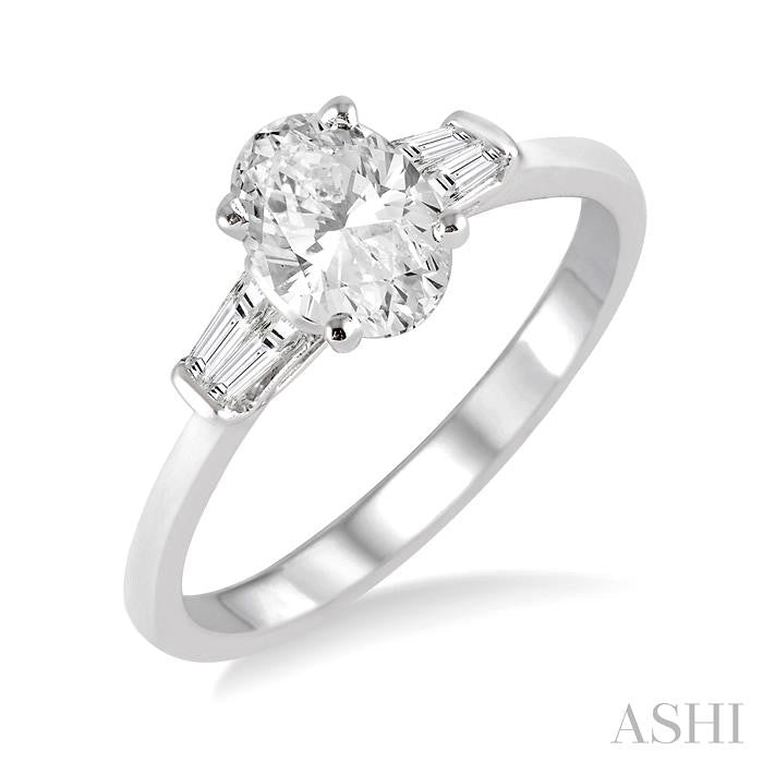 1/5 Ctw Oval Shape Baguette Diamond Semi-Mount Engagement Ring in 14K White Gold