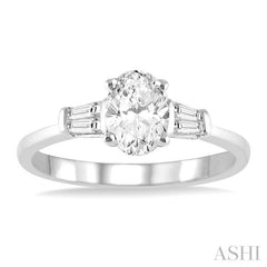 1/5 Ctw Oval Shape Baguette Diamond Semi-Mount Engagement Ring in 14K White Gold