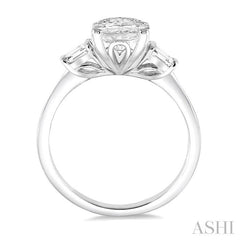 1/5 Ctw Oval Shape Baguette Diamond Semi-Mount Engagement Ring in 14K White Gold