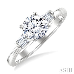 1/5 Ctw Baguette Cut Diamond Round Shape Semi-Mount Engagement Ring in 14K White Gold
