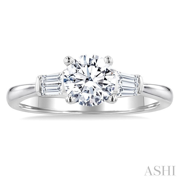 1/5 Ctw Baguette Cut Diamond Round Shape Semi-Mount Engagement Ring in 14K White Gold