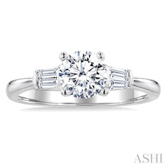 1/5 Ctw Baguette Cut Diamond Round Shape Semi-Mount Engagement Ring in 14K White Gold